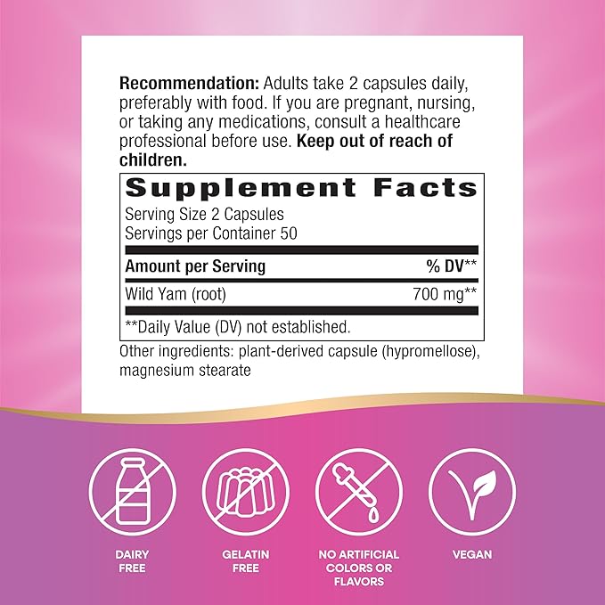 Nature's Way Wild Yam Root, Traditional 850 mg 100 Vegan