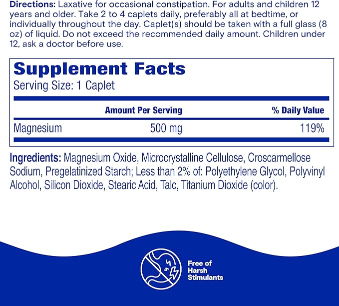 Phillips' Laxative Caplets, With Naturally Sourced Magnesium Supplement for Gentle Relief of Occasional Constipation, Cramp and Stimulant Free Laxatives, 100 Caplets