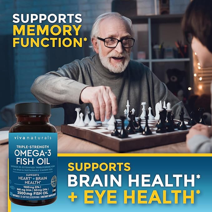 Viva Naturals Triple Strength Omega 3 2500 mg 3 Fatty 30 Pescatarian-Friendly