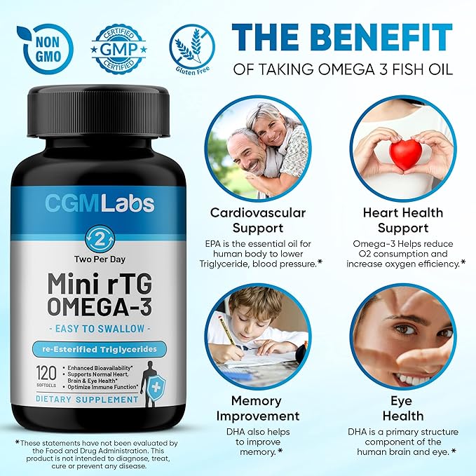 rTG Omega 3 Fish Oil Dietary Supplement 960mg - 120 Softgels