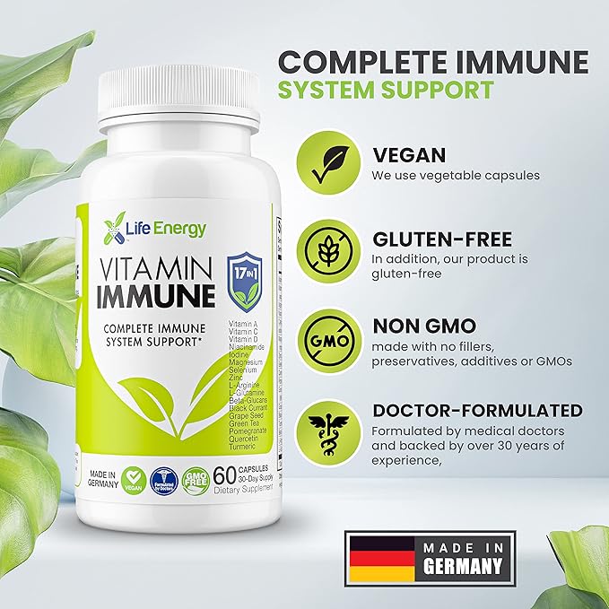 17 in 1 Complete Immune Support Supplement | Immune Boost with Vitamin C, Vitamin D, Vitamin A, Zinc, Quercetin, Turmeric, Green Tea, Selenium | Daily Immunity Support Supplement for Adults - 60 Count