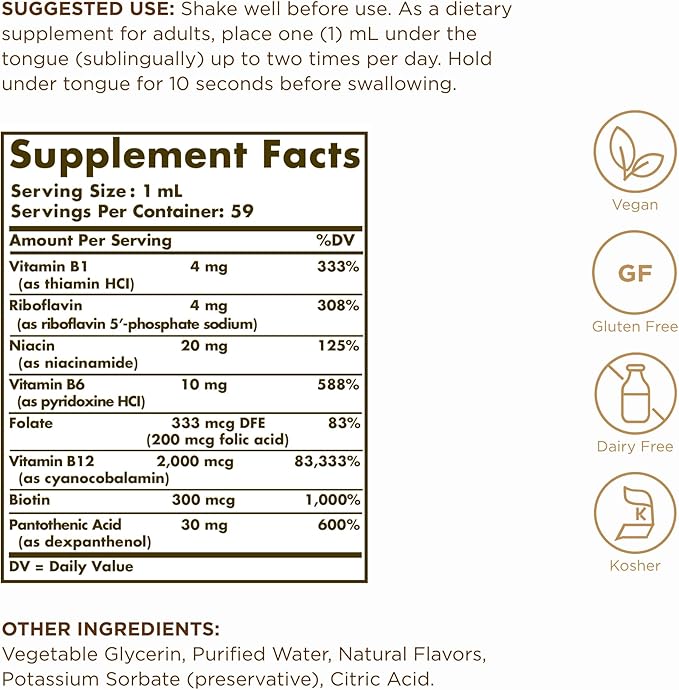 Solgar Sublingual Liquid B-12 2000 mcg 2 fl 59 Total