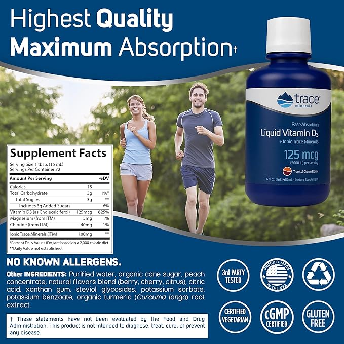 Trace Minerals | Liquid Vitamin D3 126 mcg (5000 IU) D3 with 32 servings, 16 fl