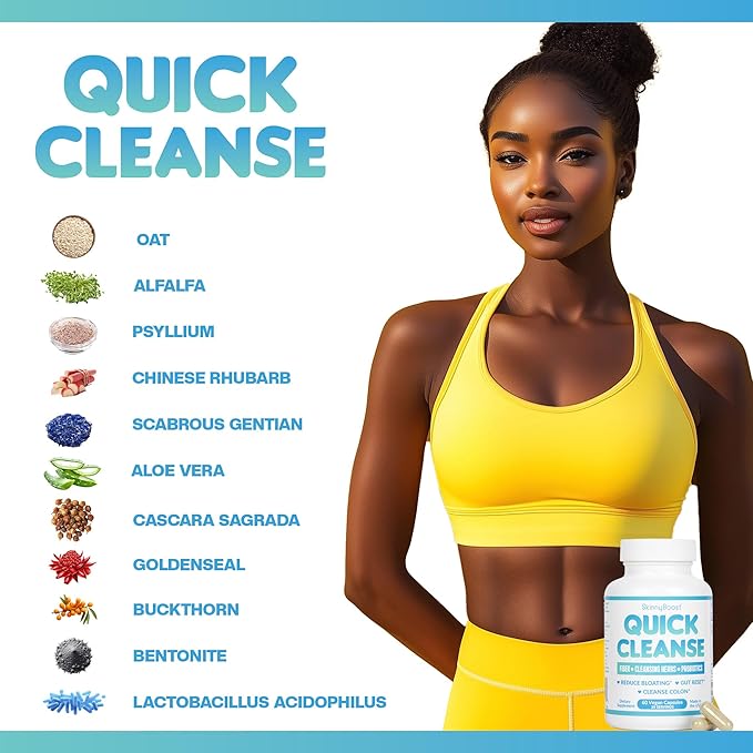 SkinnyBoost Quick Cleanse Vegan Capsules for Weight Support & Bloating Relief – Colon Cleanser and Detox with Natural Fiber & Probiotics – Supports Digestive & Gut Health-60 Capsules
