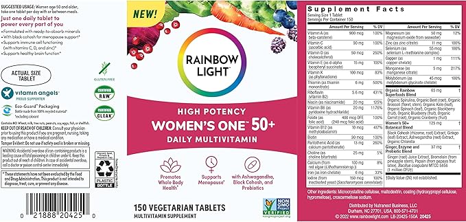 Rainbow Light Multivitamin for Women 50+, 50+ Multivitamin 150 Tablets