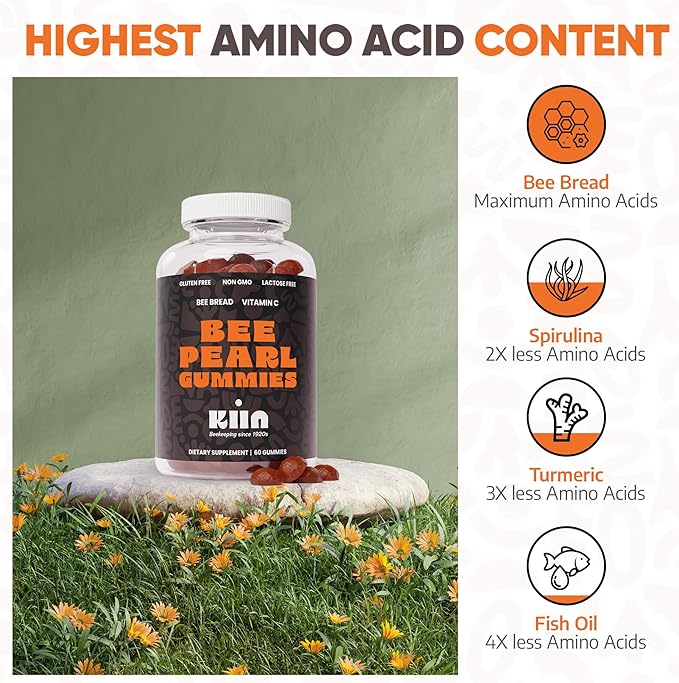 Bee Bread Gummies - Fermented Bee Pollen & Honey, 100% Natural Multivitamin, Superfood for Energy, Metabolism, Sleep, Recovery, Immunity | Rich in Vitamin C, B, Amino Acids, Antioxidants, Minerals