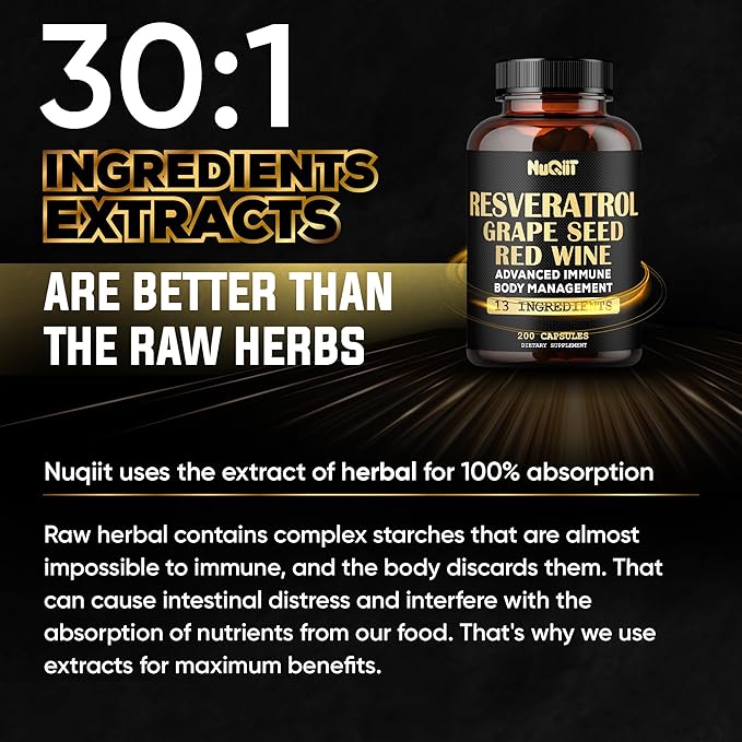 Extract 30:1 Trans Resveratrol Supplement 1000mg 200 Capsules 100 Servings