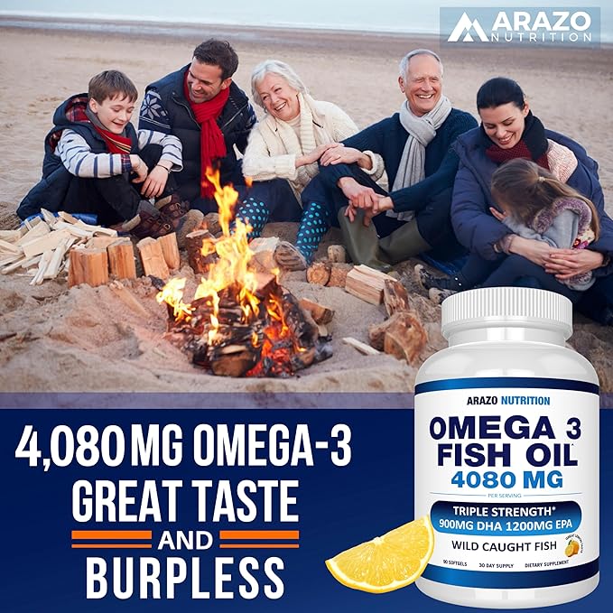 Arazo Nutrition Wild Caught Omega 3 90 Soft 4,080mg High 1200mg DHA 900mg Lemon