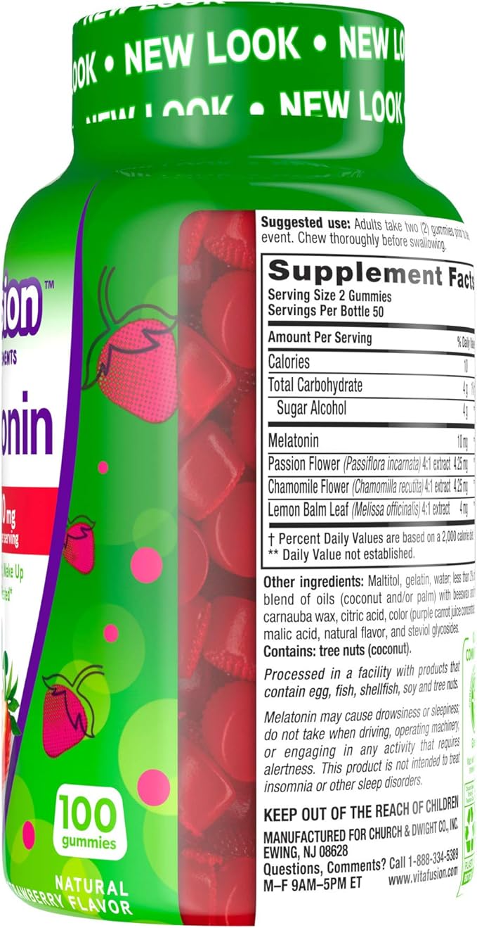 Vitafusion Max Strength Melatonin Gummy Supplements, 10 mg 1 Gummy 50 Day 100 Count