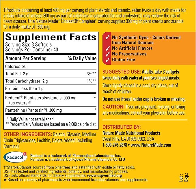Nature Made CholestOff Complete, Dietary Supplement 120 Softgels, 20 Day