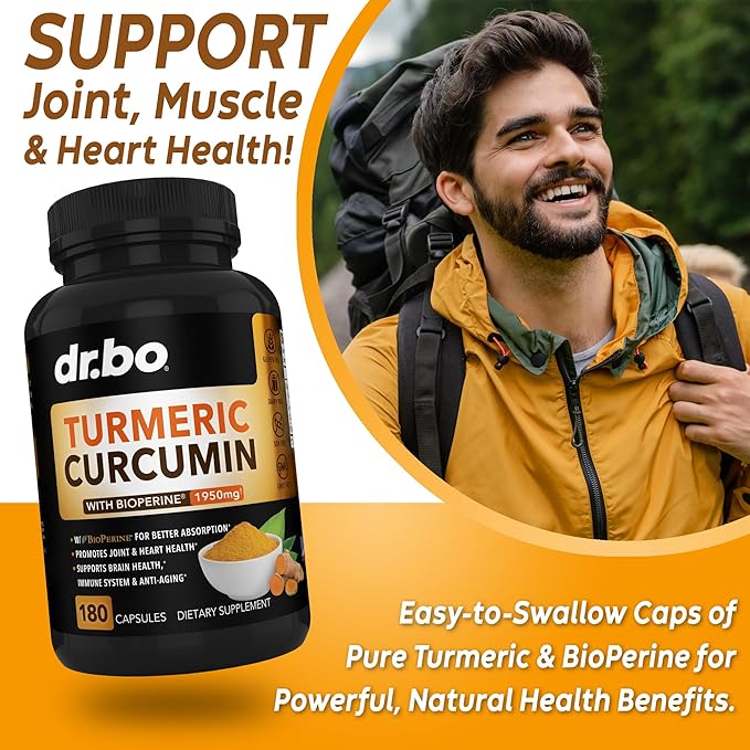 Turmeric Curcumin with BioPerine Supplement Capsules 1950mg Curcuma 180 Turmeric