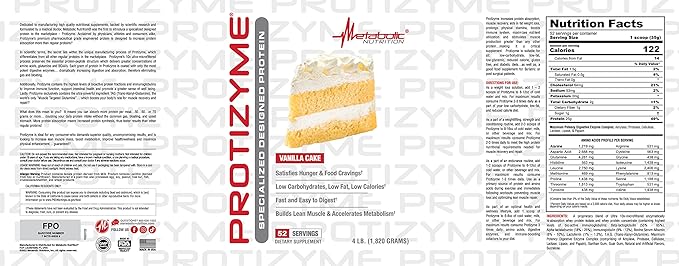 Metabolic Nutrition, Protizyme, 100% Whey Protein 24 Essential 4 Pound (52 ser)