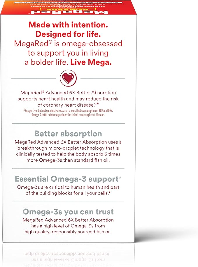 MegaRed Omega 3 Fish Oil Supplement 800mg (per 6X Absorption 3 Fatty (80cnt Box),