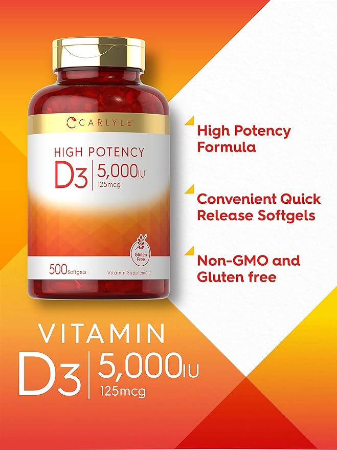 Carlyle Vitamin D3 5000 IU Softgels 500 Count 125mcg