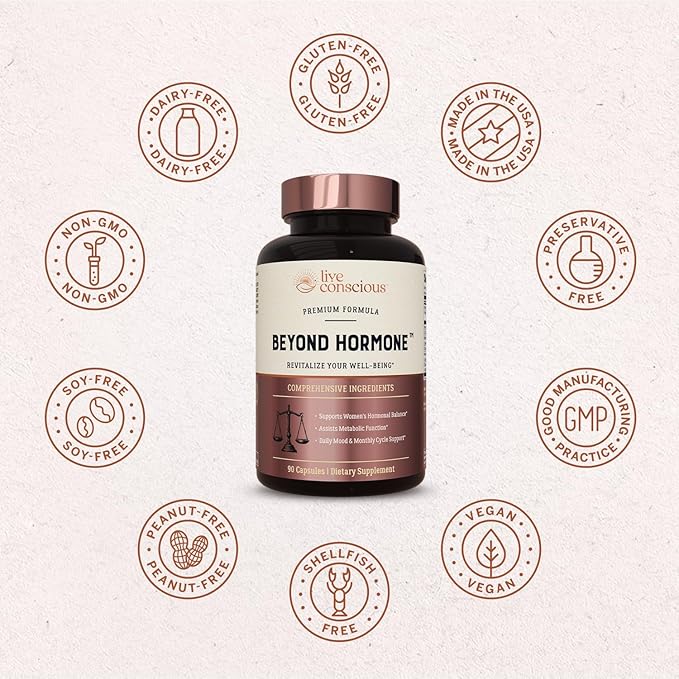 Live Conscious Beyond Hormone Holistic Hormone Balance for Women a DIM w/Myo-Inositol & D-Chiro-Inositol Supplement - Promotes Healthy Estrogen Balance for Women - Everyday PMS Support - 90 Ct.