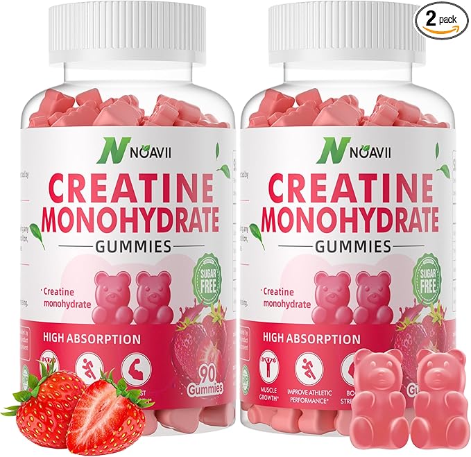 Creatine Monohydrate Gummies 5000mg for Men & Women, Chewables Creatine Monohydrate for Muscle Strength, Muscle Builder, Energy Boost, Pre-Workout Supplement-180 Strawberry Gummies