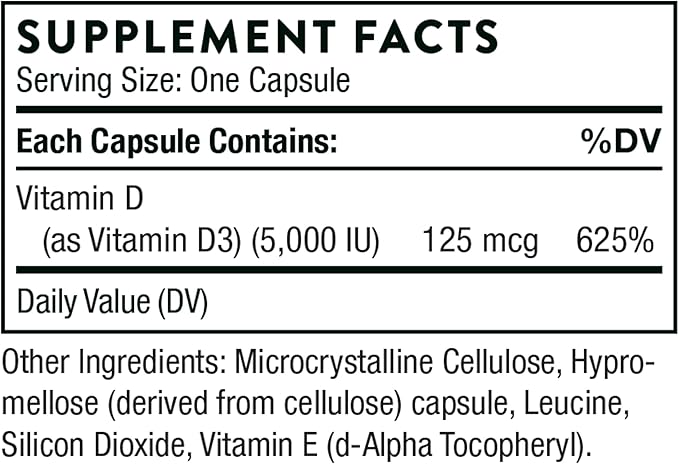 THORNE Vitamin D-5000 D3 Supplement 60 Capsules