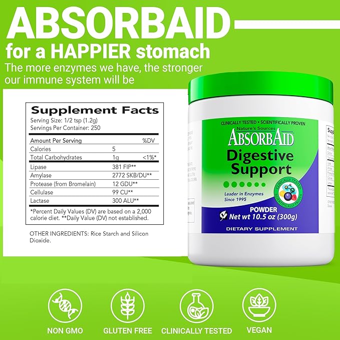 AbsorbAid Digestive Enzymes 300 grams, Proven 71%