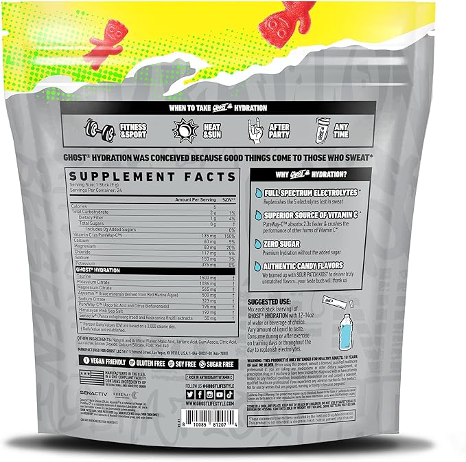 GHOST Hydration Packets, Sour Patch Kids 24 Sticks,