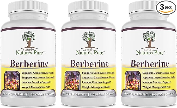 Simply Natures Pure Premium Berberine HCl 500mg - 120 Capsules - Cardiovascular Gastrointestinal Immune Support - Chromium Cinnamon (Pack of 3)