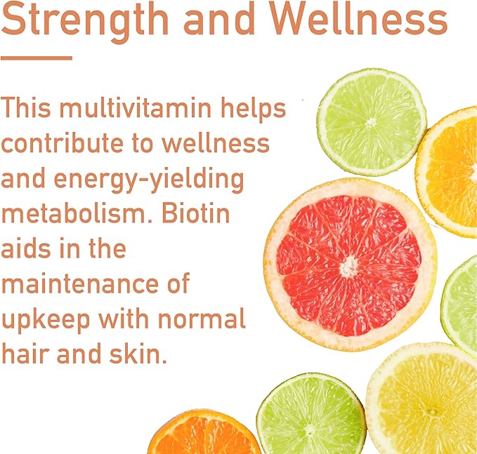 Effervescent Multivitamins + Biotin for Wellness and Vitality Dietary Supplement with Vitamins C, E, B1, B2 B6, B12, A, and D3, 3-Pack, 60 Tablets