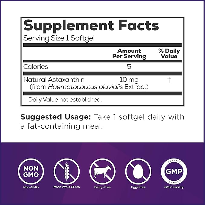 Natural Astaxanthin Eye Vitamin 10mg 90 Times 3rd Party 60 Softgels