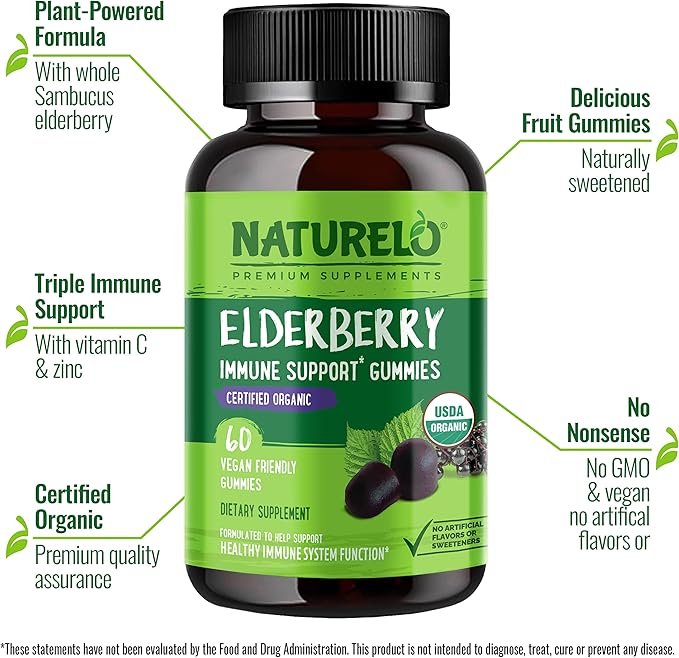 NATURELO Elderberry Gummies – Immune Support 60ct