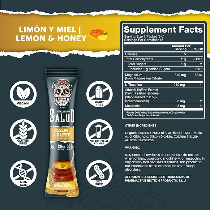 Salud 2-in-1 Calm and Sleep Support 15 Servings, 1g Sugar