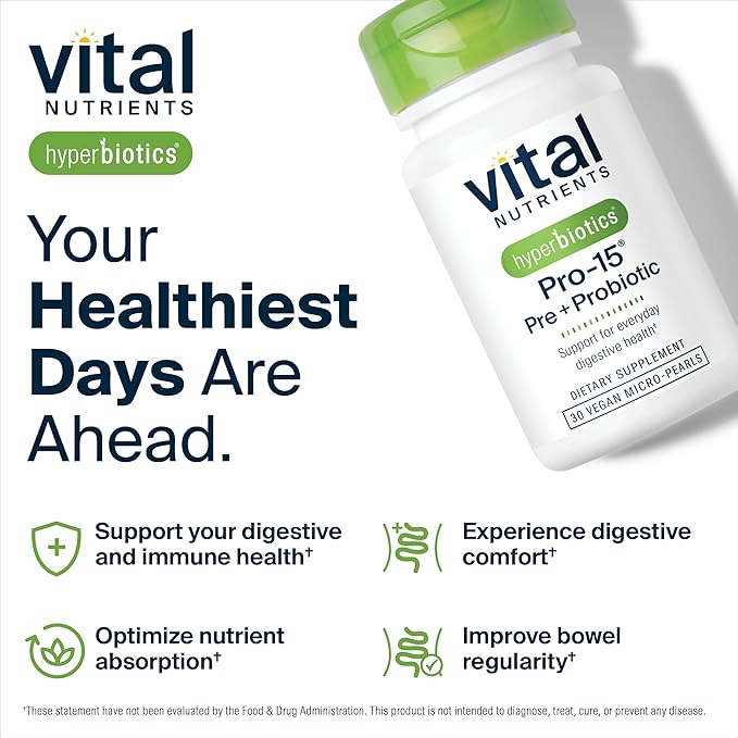 Hyperbiotics Vital Nutrients Pro-15 Pre + Probiotic 15 Strains| 60 Pearl
