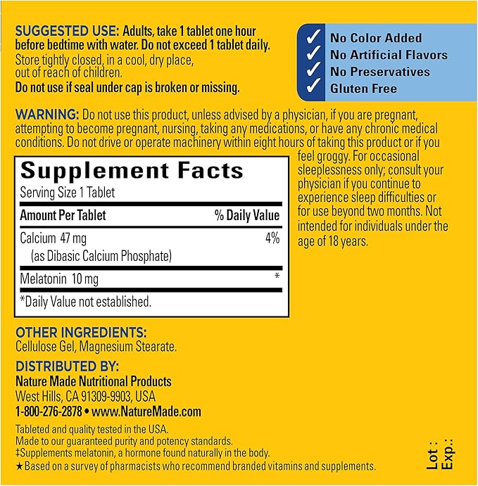Nature Made Melatonin 10mg Extra Strength 30 Count, 30 Day