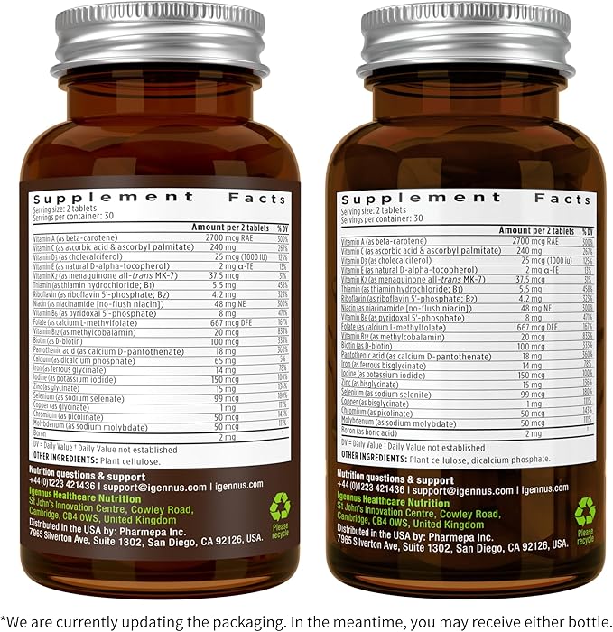 Igennus Methylated Women's Multivitamin, Methylated Folate for MTHFR, Clean Label & Sustained Release, with Iron, Non-GMO, Halal, 60 Vegan Tablets