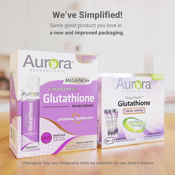 Aurora Nutrascience Mega-Pack Liposomal Glutathione, Antioxidant, 750 mg 32 Packets, 21.7 fl (640 mL)