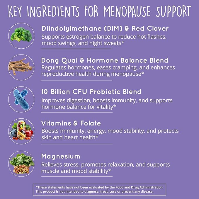 Menopause Supplements for Women – DIM + Probiotics | Estrogen Metabolism & Hormone Balance Support | Perimenopause Relief | Hot Flashes, Mood Swings & Night Sweats | Magnesium Oxide, Dong Quai | 60 Ct