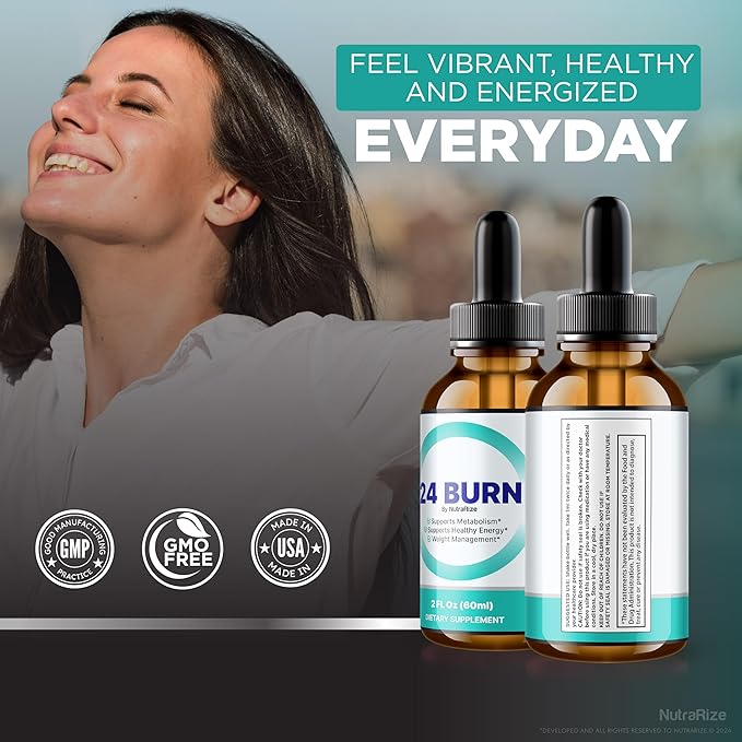 (2 Pack) 24 Burn Drops, All-Natural 24Burn Liquid (60 Servings)