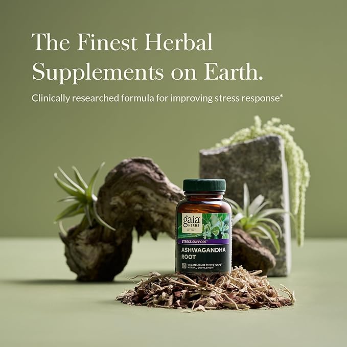Gaia Herbs, Ashwagandha Root Vegan Liquid Phyto Capsules - Stress Relief, Immune Support Supplement, Balanced Energy Levels and Mood, 60-Count (Pack of 1)