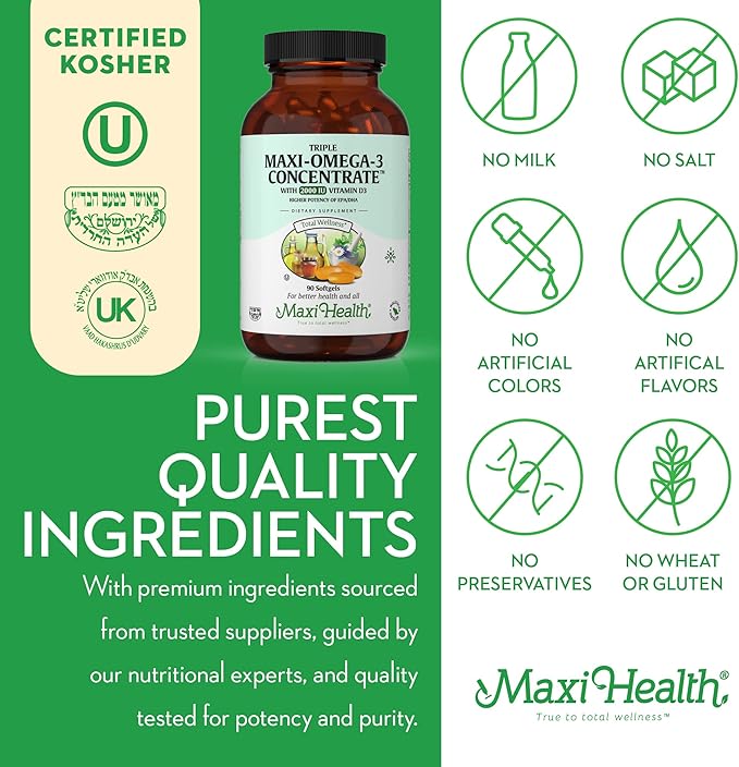 Maxi Health Omega 3 Supplement Omega-3 Fish D3 - 90 Softgels