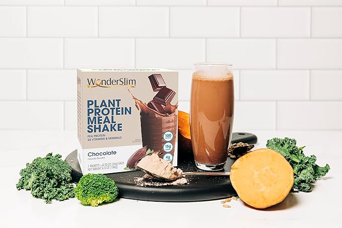 WonderSlim Plant Based Meal Replacement Shake, Chocolate, 15g Protein, Keto Friendly & Low Carb, Low Sugar, Gluten, Soy, & Dairy Free (7ct)