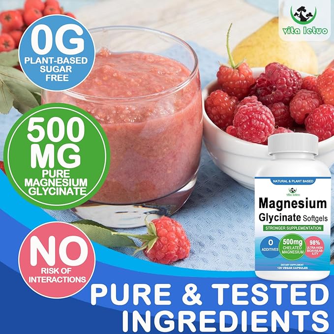 Magnesium Glycinate Supplement, 2 Months Supply 500mg for
