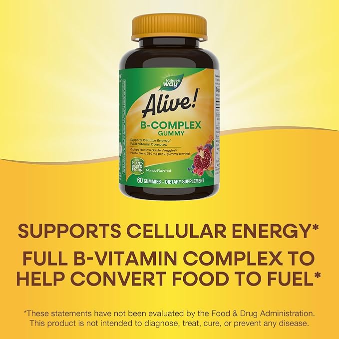 Nature's Way Alive! B-Complex Gummies, Cellular 8 B-Vitamins, 60 Gummies