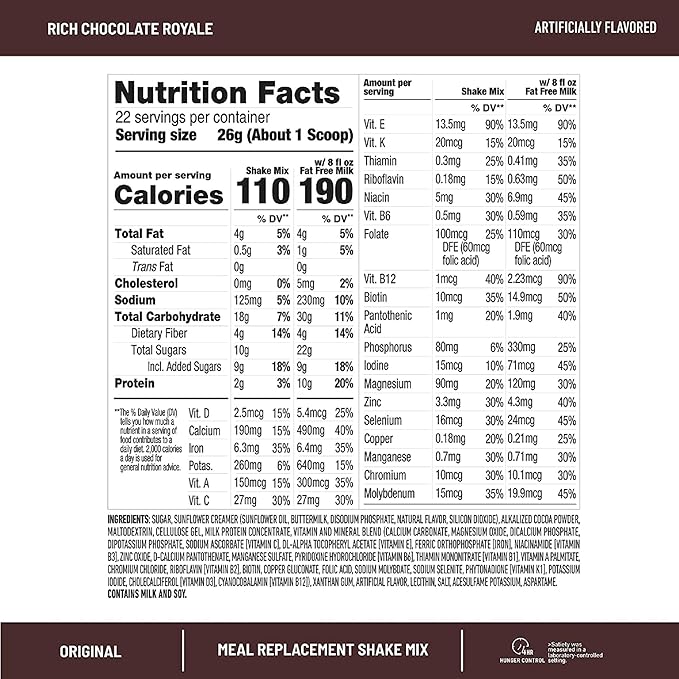 SlimFast Meal Replacement Powder, Original Rich 10g of 22 Servings