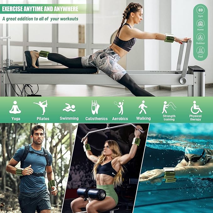 Adjustable Ankle & Wrist Weights for Women & Men, Set of 2 (1lb / 2lb Each), Silicone Weighted Bangles for Arm, Leg, Walking, Fitness, Yoga, Pilates Workout 24055