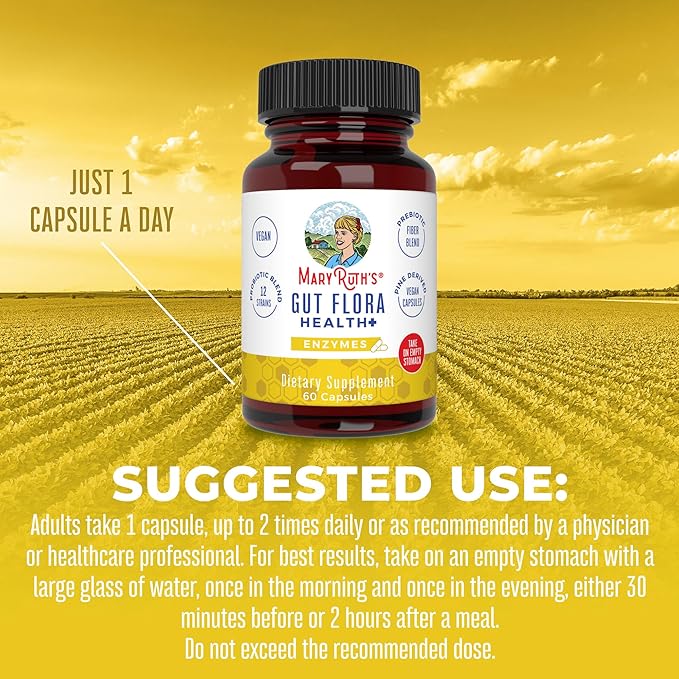MaryRuth Organics Gut Flora Health+ Enzymes 2 Month 60 Capsules
