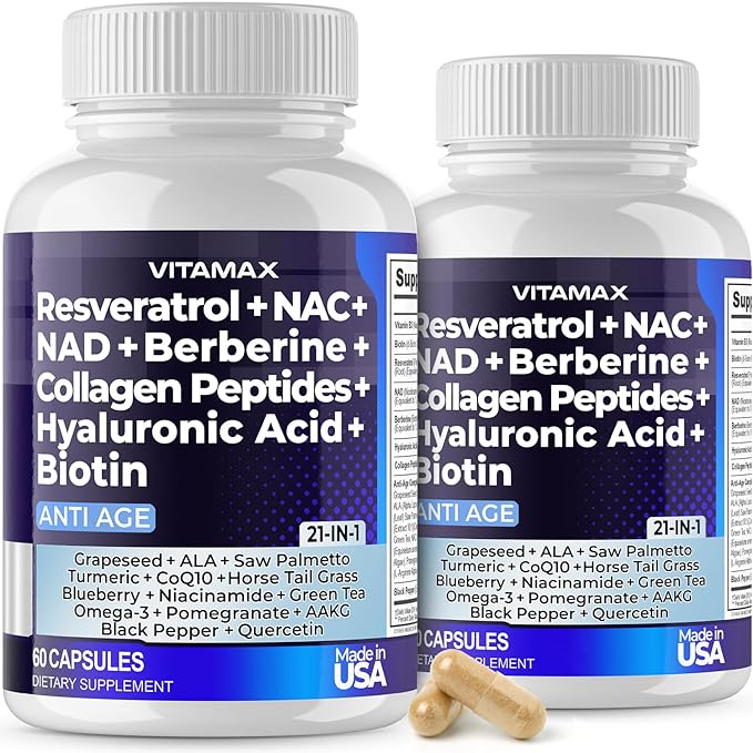 Vitamax Resveratrol NAD+ Berberine Hyaluronic Acid 21-in-1 Women 120 Count