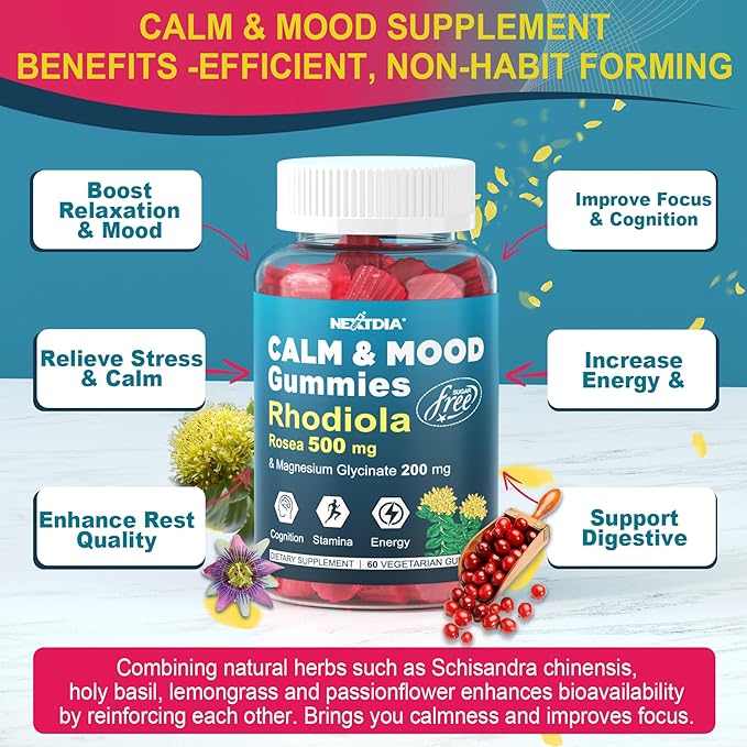 Sugar Free Calm Mood Support Rhodiola 500 mg 2Packs
