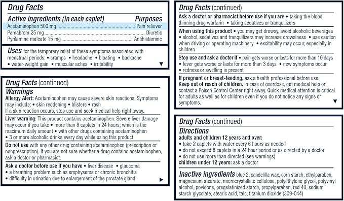 Pamprin Multi-Symptom Formula, with Acetaminophen, Menstrual 40 Caplets