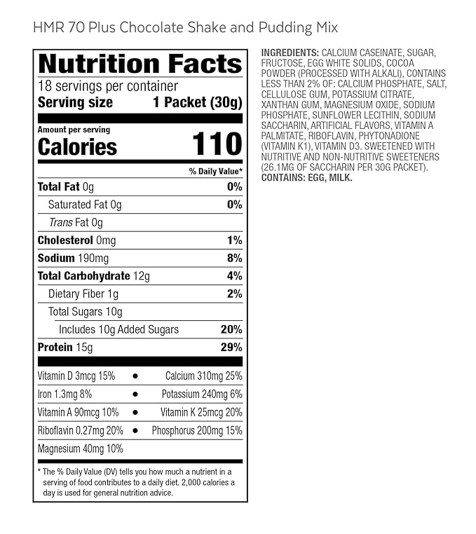 HMR "Classic" 70 Plus Chocolate Shake 15g Protein 18 Single