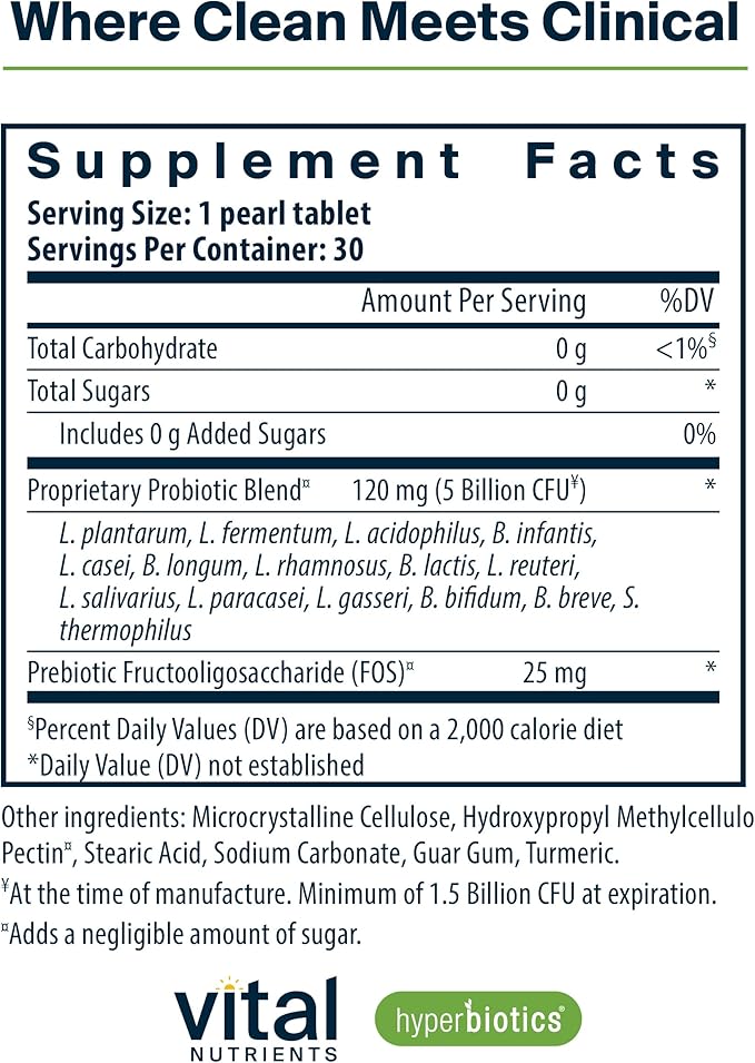 Hyperbiotics Vital Nutrients Pro-15 Pre + Probiotic 15 Strains| 30 Pearl