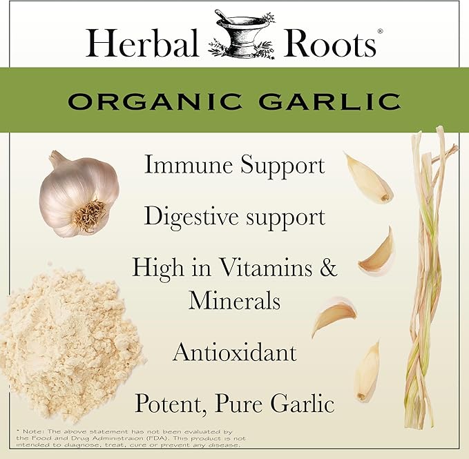 Herbal Roots Organic Whole Bulb Garlic Pills 600 mg 60 Organic