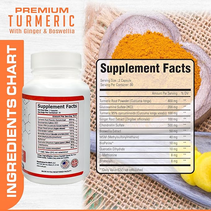 Premium Turmeric with Ginger & Glucosamine, 60 Capsules