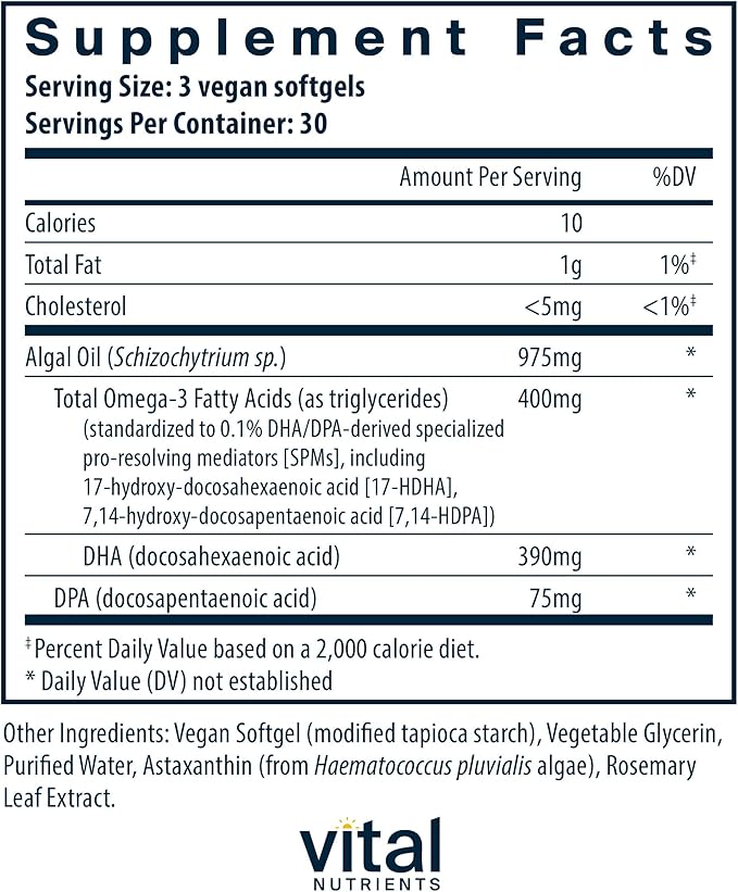 Vital Nutrients Ultra Pure® Vegan Omega SPM+ Omega-3 Supplement 90 Mini